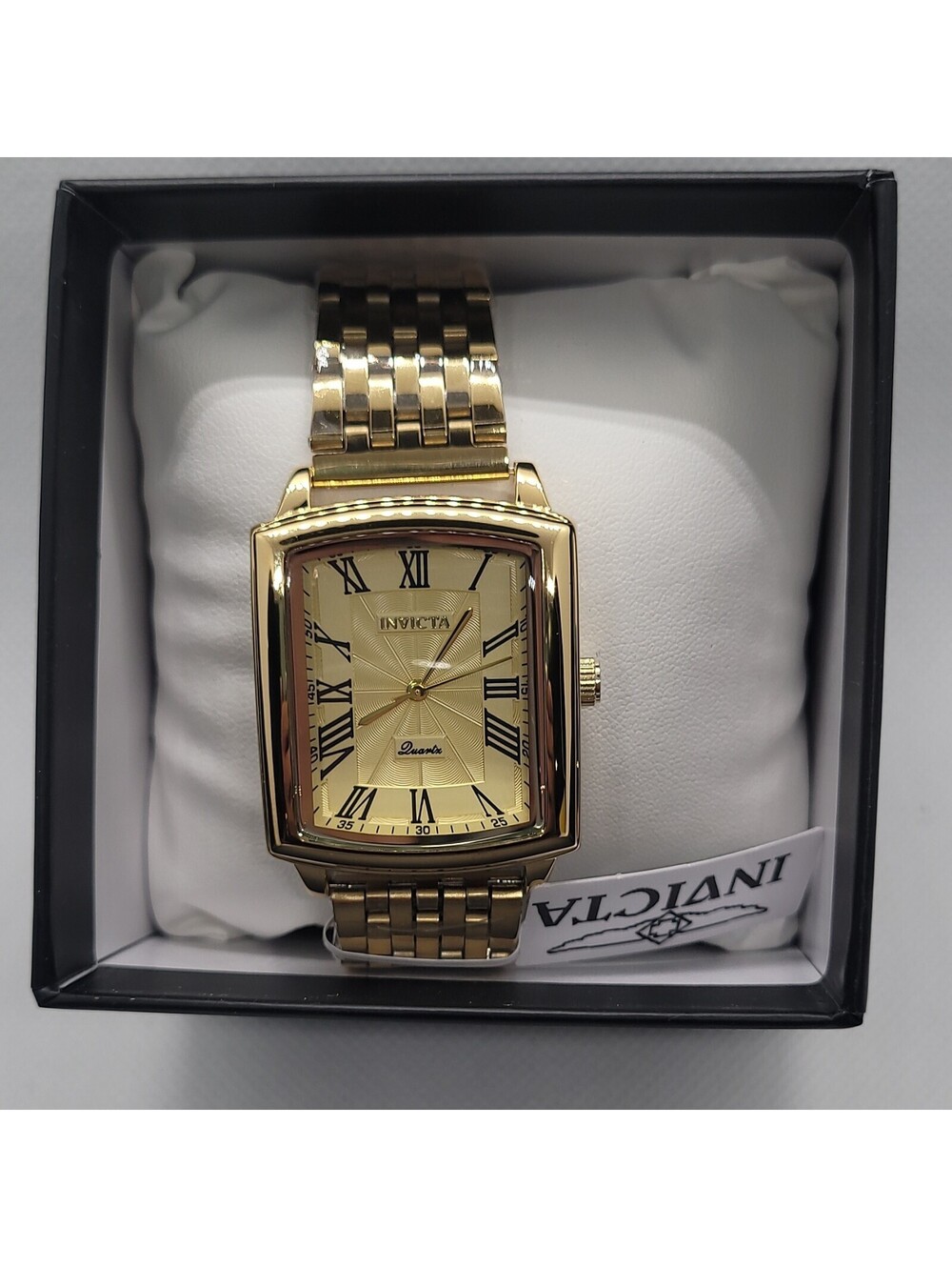 104 Invicta Men's Gold Rectangle Analog Quartz Roman Numerals Metal Bracelet
